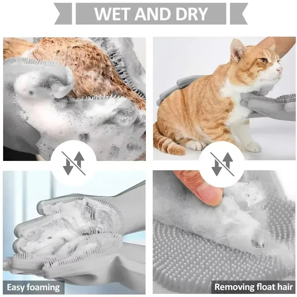 Pet Bath Beauty Gloves Dog and Cat Bath Shampoo scrubber Magic Massage Clean Clean sponge silicon hair removal gloves