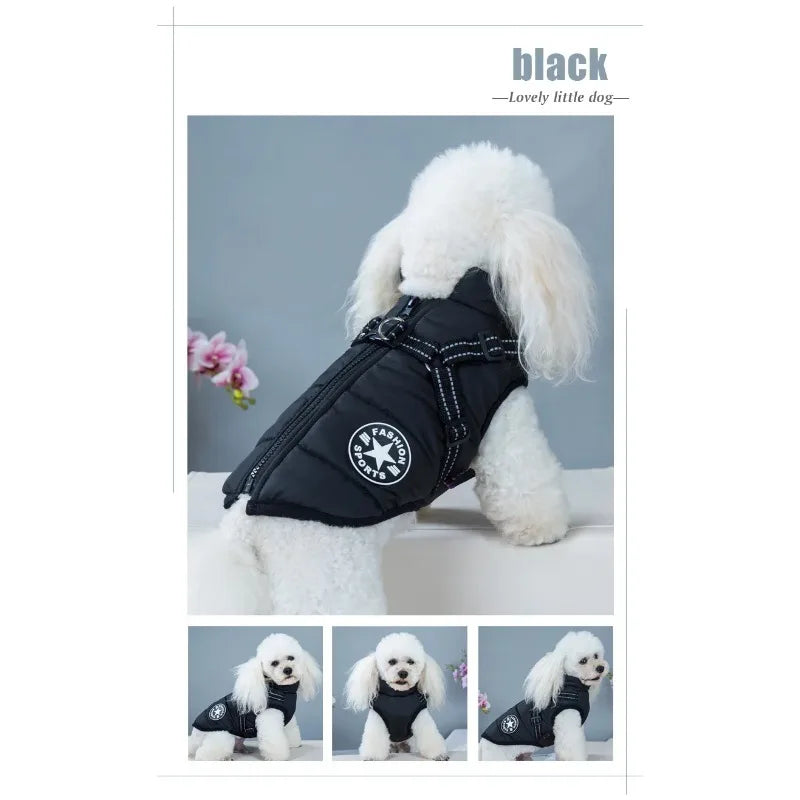 Pet Dog Jacket With Harness Winter Warm Dog Clothes For Labrador Waterproof Small Dog Coat Chihuahua French Bulldog Outfits