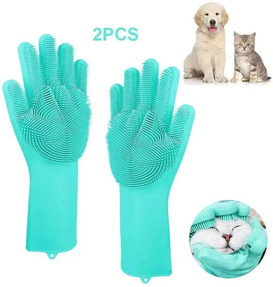 Pet Bath Beauty Gloves Dog and Cat Bath Shampoo scrubber Magic Massage Clean Clean sponge silicon hair removal gloves